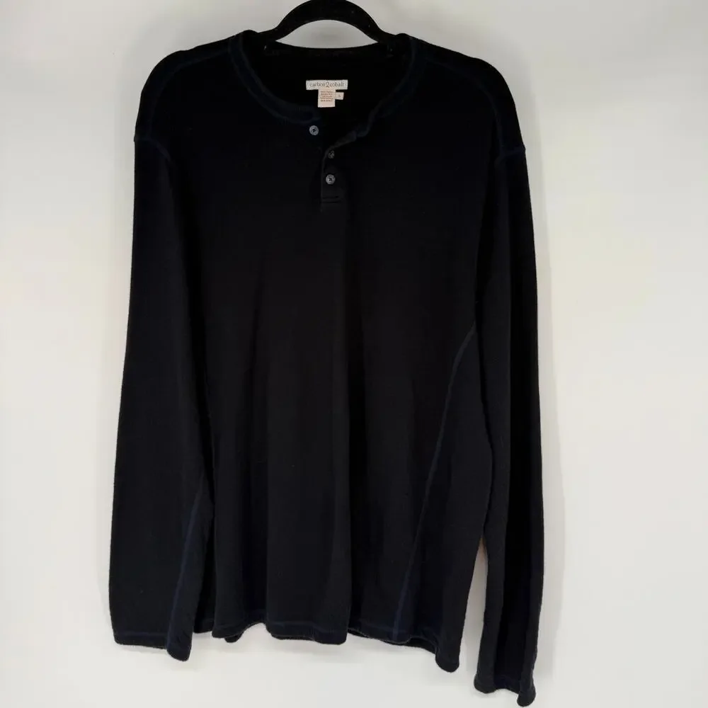 Carbon2Cobalt Henley Shirt Mens L Black Pullover Long Sleeve Casual Button Cuff - Picture 1 of 6